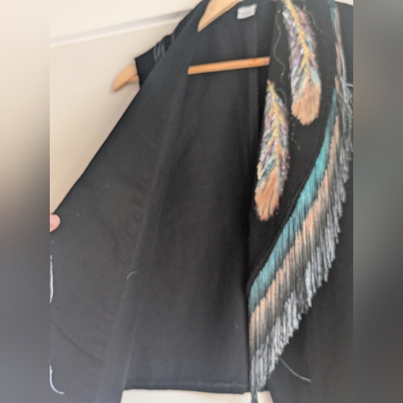 Vintage Women's Wanted Black Jean Vest With Fringe Sz L - Picture 5 of 7